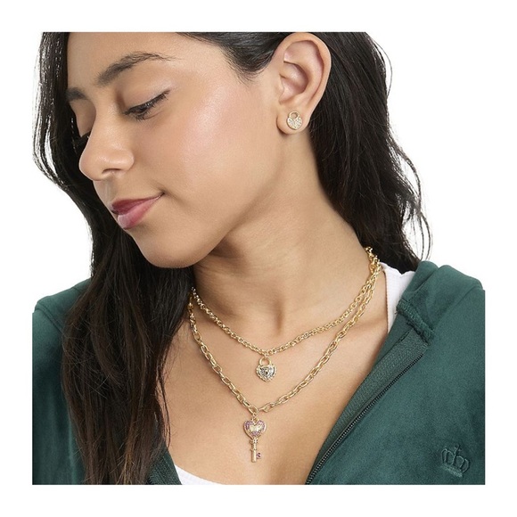Juicy Couture Gold and Pink Heart Lock & Key Necklace Set - Picture 9 of 9